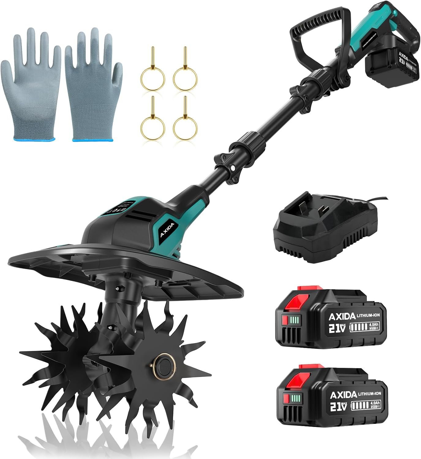 20V Cordless Garden Tiller Cultivator with 2 * 4.0Ah Batteries & Charger