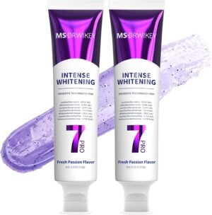 MSDRWIKEY 2-Pack Popping 7-Pro Whitening Toothpaste | Deep Whitening & 7 Probiotics for Oral Health | Purple Beads for Extra Freshness | Fluoride-Free