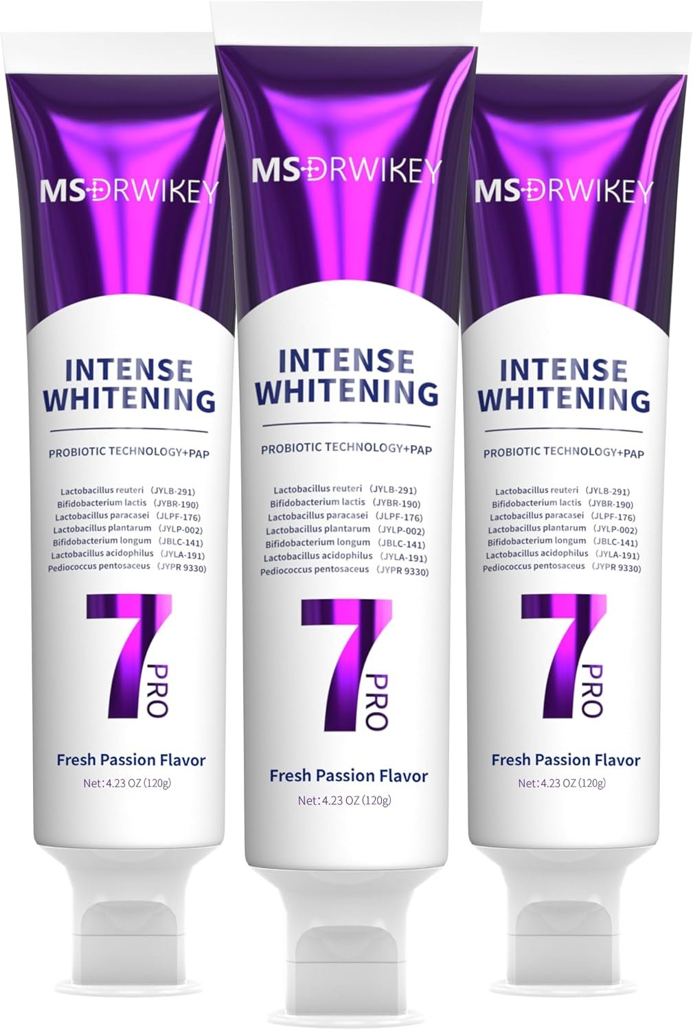 Second image of MSDRWIKEY 2-Pack Popping 7-Pro Whitening Toothpaste | Deep Whitening & 7 Probiotics for Oral Health | Purple Beads for Extra Freshness | Fluoride-Free